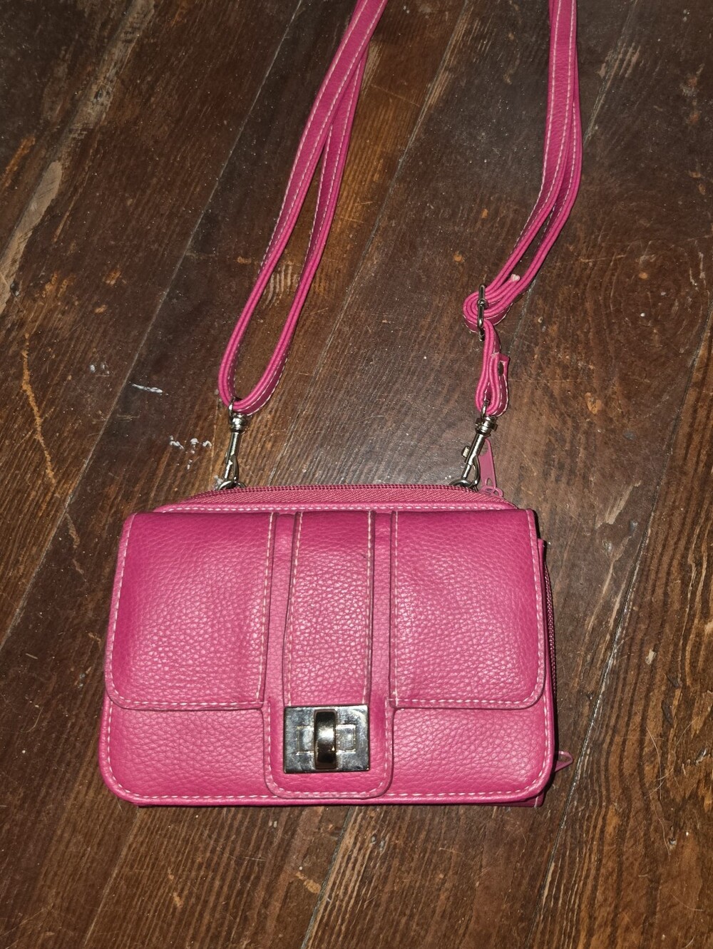 Compact Pink Fuchsia Crossbody Bag with Adjustable Strap & Wallet Storage